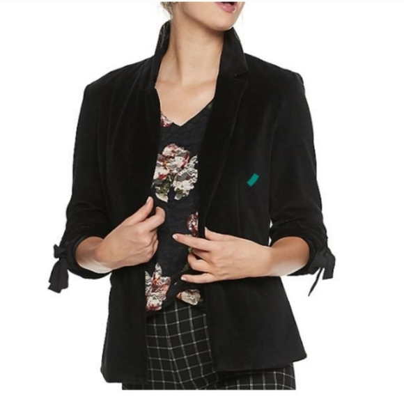 💕 NEW! ELLE Black Corduroy Tie Sleeve Blazer Jacket Medium $60 NWT - Picture 1 of 13